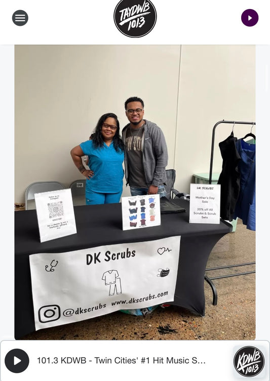 DK Scrubs owner Shanise and KDWB’s Vont at The Black Market Mpls 5/3/2024